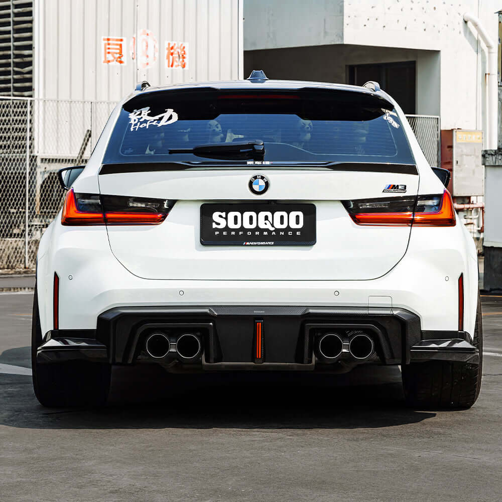 SOOQOO BMW M3 G80 G81 PREPREG CARBON FIBRE REAR DIFFUSER SET WITH BRAKE LIGHT