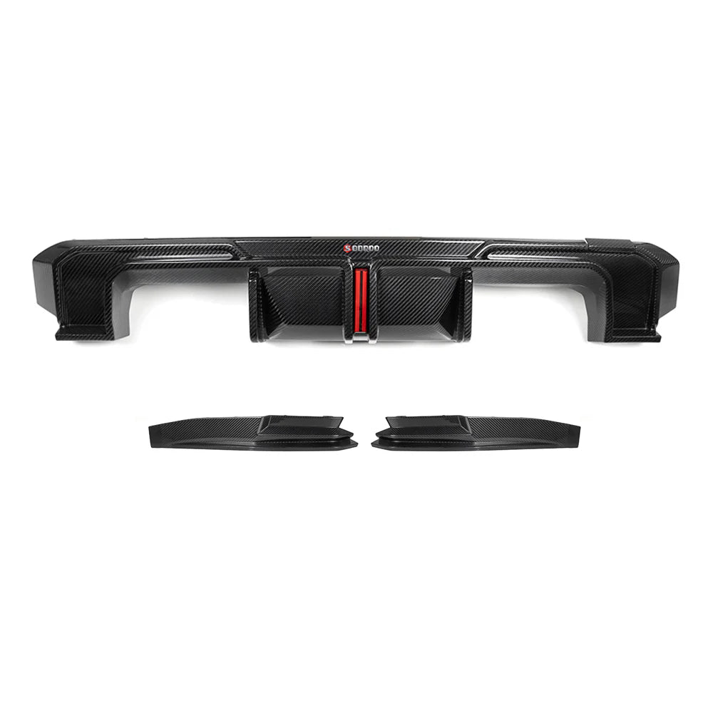 SOOQOO BMW M3 G80 G81 PREPREG CARBON FIBRE REAR DIFFUSER SET WITH BRAKE LIGHT