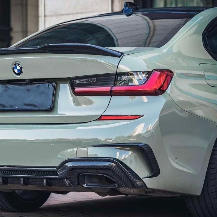 BMW 3 SERIES G20 G21 (M SPORT) CARBON FIBER REAR BUMPER TRIM COVERS (2019 - 2022) - AutoTailor